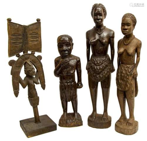 (4) AFRICAN CARVED WOOD TRIBAL FIGURES