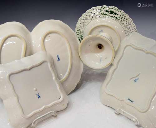 (7) MEISSEN 'GREEN VINE' PORCELAIN SERVING PIECES