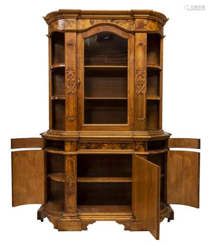 ITALIAN PATCHWORK WALNUT BOOKCASE DISPLAY CABINET