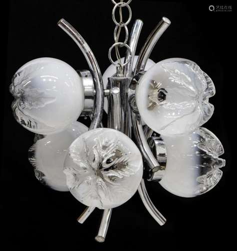 ITALIAN MID-CENTURY CHROME & GLASS 6LT CHANDELIER