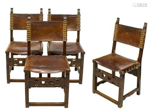 (4) SPANISH BAROQUE STYLE OAK SIDE CHAIRS