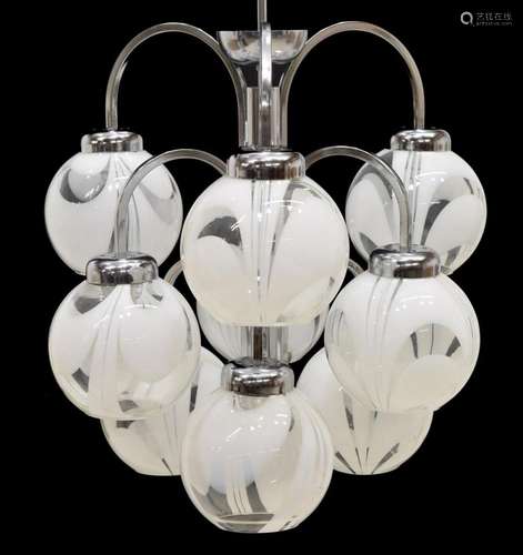 ITALIAN MODERN CHROME & GLASS 9LT CHANDELIER