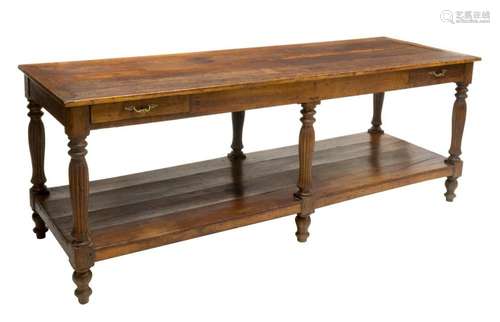 FRENCH OAK REFECTORY TABLE, 19TH C.