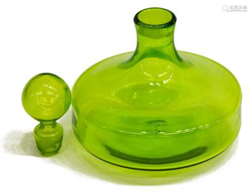 LARGE BLENKO GREEN GLASS DECANTER, 12