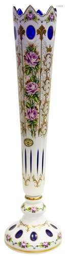 TALL BOHEMIAN GILT ENAMELED COBALT BLUE GLASS VASE