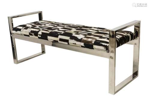 MODERN COWHIDE & ALUMINUM BENCH