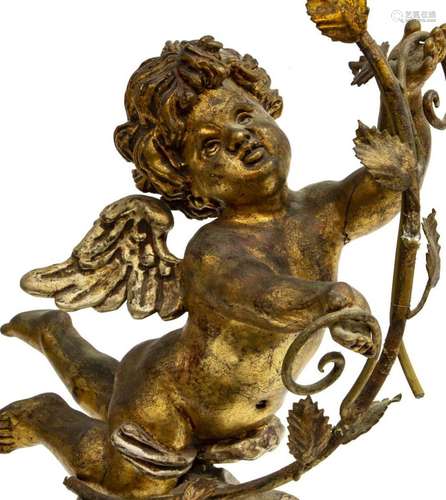 ITALIAN GILT PUTTO 3-LIGHT CANDELABRA TABLE LAMP