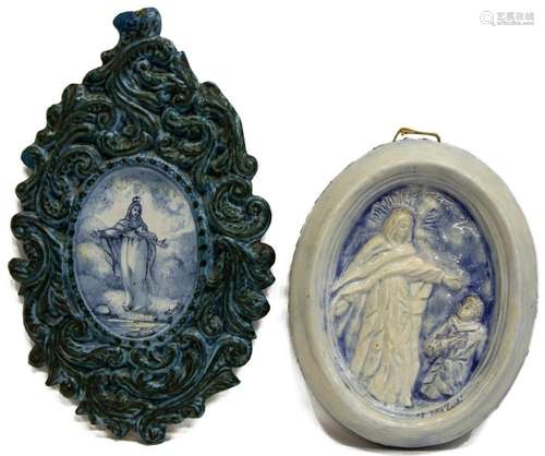 (2) ITALIAN RELIGIOUS MADONNA CERAMIC WALL PLAQUES