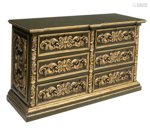 ITALIAN PARCEL GILT SIX DRAWER COMMODE