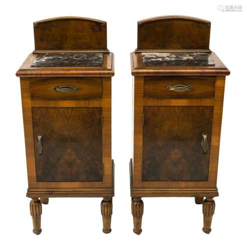 (2) ITALIAN BURLWOOD MARBLE TOP NIGHTSTANDS