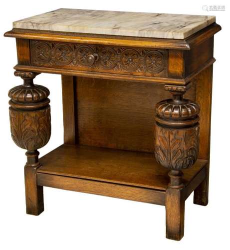 SPANISH BASQUE COUNTRY STYLE OAK MARBLE SIDE TABLE