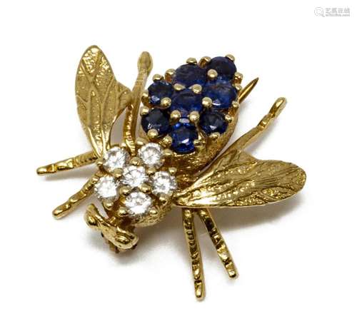 ESTATE 14KT GOLD DIAMOND & SAPPHIRE BEE PIN