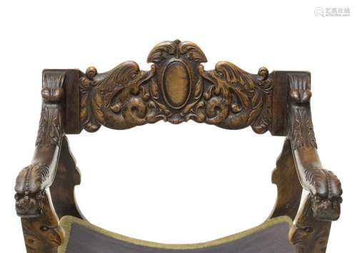 CONTINENTAL ORNATELY CARVED CURULE CHAIR