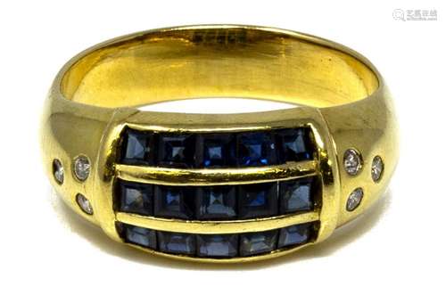 ESTATE GENTS 18KT GOLD, SAPPHIRE & DIAMOND RING