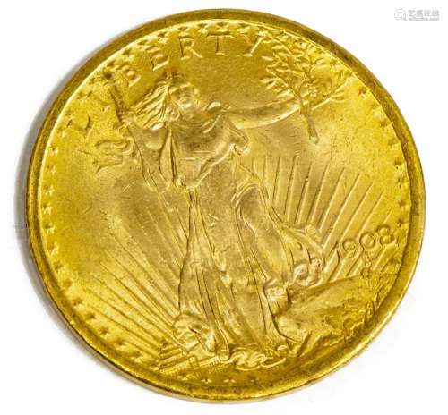 US $20 GOLD TWENTY DOLLAR 1908 SAINT GAUDENS COIN