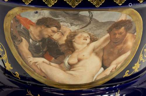 SEVRES STYLE COBALT LIDDED URN W/ RUBENS SCENE