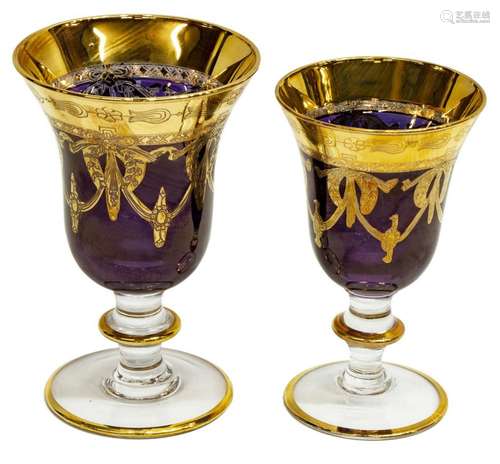 (12) MURANO ETCHED GILT AMETHYST GLASS STEMWARE