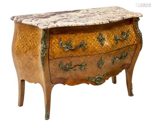 LOUIS XV STYLE MARBLE TOP PARQUETRY COMMODE