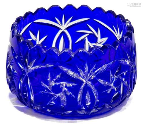 (2) BOHEMIAN COBALT BLUE CUT TO CLEAR GLASS BOWLS