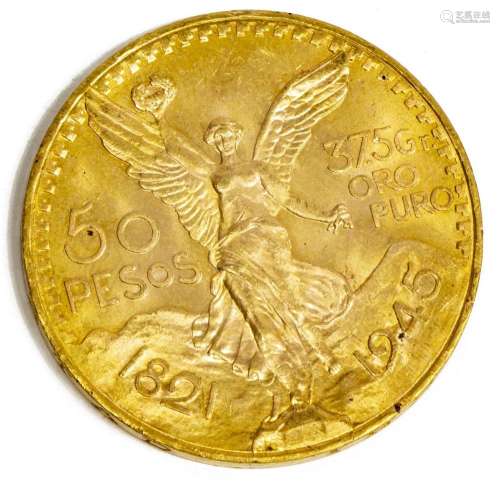 MEXICO GOLD 50 PESOS COIN, 1945