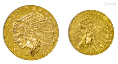 (2) U.S. $5 & $2.1/2 GOLD INDIAN HEAD COINS