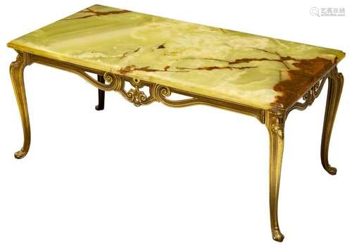 FRENCH LOUIS XV STYLE ONYX GILT METAL COFFEE TABLE