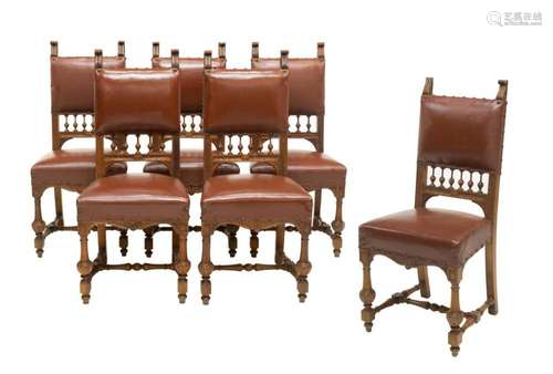 (6) ANTIQUE ITALIAN LOUIS PHILIPPE LEATHER CHAIRS