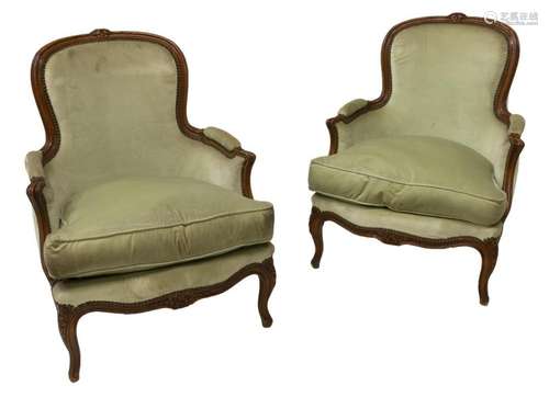 (2) FRENCH LOUIS XV STYLE CARVED BERGERE CHAIRS