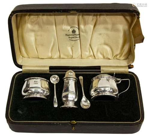 ENGLISH MAPPIN & WEBB STERLING 3-PIECE CRUET SET