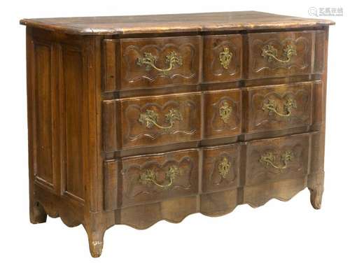 FRENCH LOUIS XIV STYLE WALNUT COMMODE EN ARBALETE