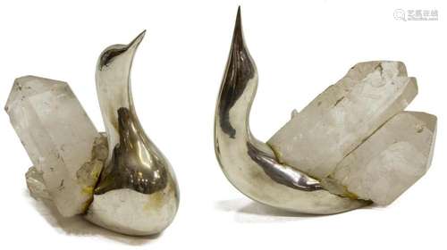 (2) MODERNIST GRUPO GAL 900 SILVER & QUARTZ BIRDS