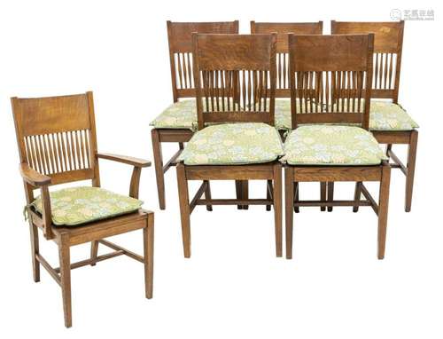 (6) AMERICAN CRAFTSMAN OAK SIDE CHAIRS & ARMCHAIR