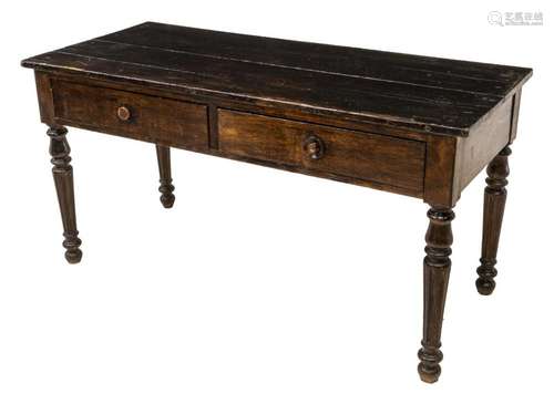 RUSTIC FRENCH PLANK TOP TWO DRAWER TABLE