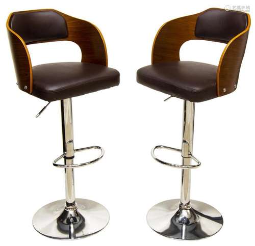 (PAIR) MODERN CHROMED STEEL BARSTOOLS