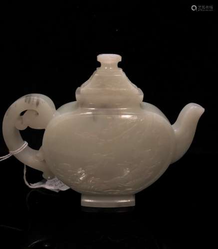 Carved White Jade Teapot,18/19th C