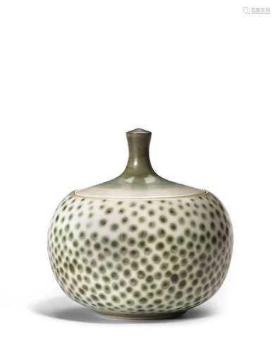 Covered Jar glazed stoneware, marked 'HM' and with Harrison McIntosh paper labelheight 7 1/4in (18cm); diameter 7 1/4in (18cm)  Harrison McIntosh (1914-2016)