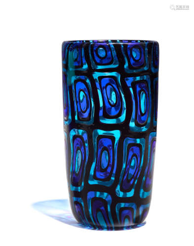 Vase Cattedralecirca 1957Fratelli Toso, blue murrine glass, bearing paper label inscribed 'CATTEDRALE Blu'height 11in (28cm)  Pollio Perelda (1915-1984)