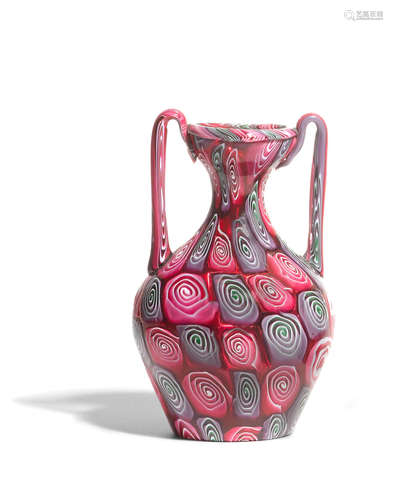 Murrine Vasecirca 1920murrine glass with applied handlesheight 6 1/4in (15.9 cm)  Vetreria Fratelli Toso