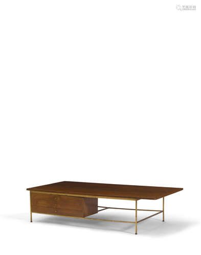 Coffee Table circa 1950walnut, brassheight 16in (41cm); width 66in (168cm); depth 32in (81.5cm)  Paul McCobb (1917-1969)