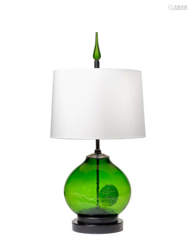 Table Lampcirca 1975 blown and molded green glassheight from base to finial 39in (99cm)  Erik Hoglund (1932-1998)
