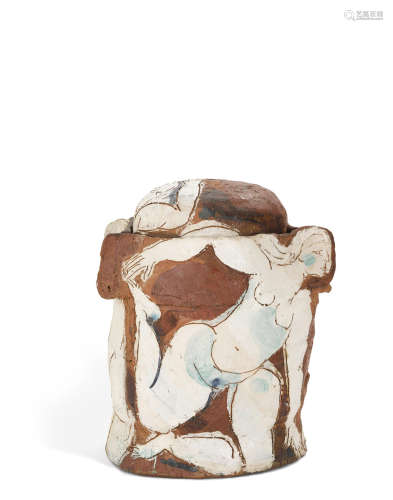 Three Graces (Covered Vessel)1977glazed earthenware, signed and dated 'AUTIO 77'height 28in (71.2cm); width 19in (48.3cm); depth 16in (40.6cm)  Rudy Autio (1926-2007)