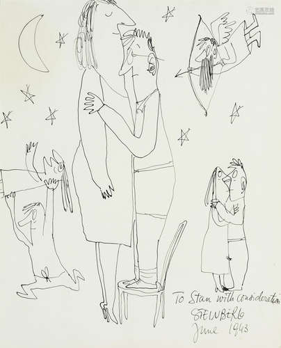 Untitled1943ink drawing on paper, signed 'STEINBERG', inscribed 'To Stan with consideration' and dated 'June 1943'length 19 1/2in (49cm); width 16 3/4in (42cm); depth 1in (2cm)  Saul Steinberg (1914-1999)