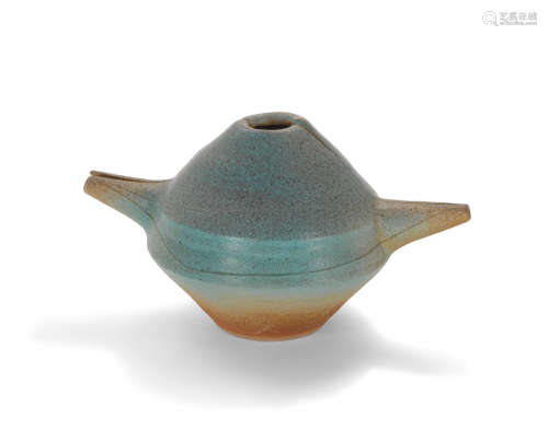 Double Spouted Vesselcirca 1990glazed and wood-fired stoneware, with KK monogram  height 12 1/4in (31cm); width 22 1/2in (57cm)  Karen Karnes (1925-2016)