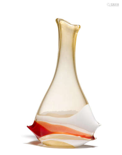 Vase, circa 1960for A.V.E.M., designed 1956, blown glass with gold inclusions and white and red bandsheight 19 1/2in (49cm)  Anzolo Fuga (1914-1998)