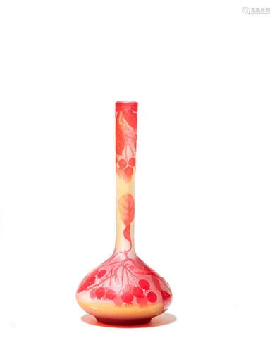 Stick Neck Vasecirca 1900cameo glass, signed 'Gallé' in cameoheight 11 3/4in (30cm)  Émile Gallé (1846-1904)