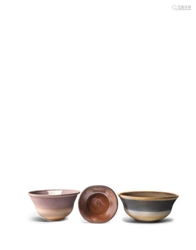 Group of Three Bowlsglazed stoneware, each with impressed 'KK' monogramdiameters 10in (25.5cm); 13 3/4in (35cm); 15 3/4in (40cm)  Karen Karnes (1925-2016)