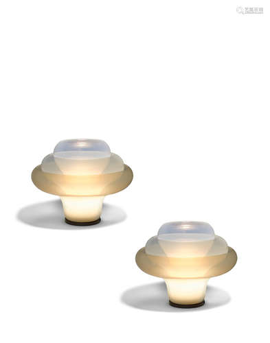 Pair of 'Lotus' Table Lampsdesigned 1960sfor Mazzega, opalescent glass, patinated metalheight 15in (38cm); diameter 17in (43.2cm)  Carlo Nason (born 1935)