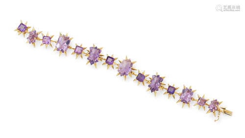 Sunburst Braceletcirca 1998amethyst, 18k gold, stamped 'TONY DUQUETTE 18K'length 8 1/2in (21cm)  Tony Duquette (1914-1999)