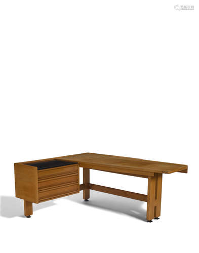 Deskcirca 1960for Votre Maison, oak, stoneheight 29in (73cm); width 74in (187cm); depth 59in (149cm)  Robert Guillerme (1913-1990) and  Jacques Chambron (1914-2001)