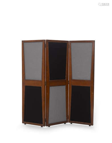 Three Panel Room Screencirca 1957teak, fabricheight 67in (170.5cm); width 20in (51cm); depth 1 1/2in (4cm)  Pierre Jeanneret (1896-1967)